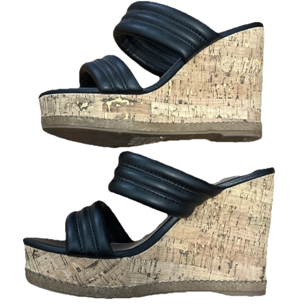 Steve Madden Black Quilted Cork Wedge Heels Size 7.5 - Picture 5 of 7